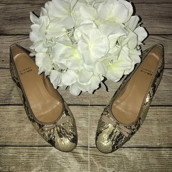 Stuart Weitzman Snake Print Metallic Ballet Flats - Picture 1 of 7